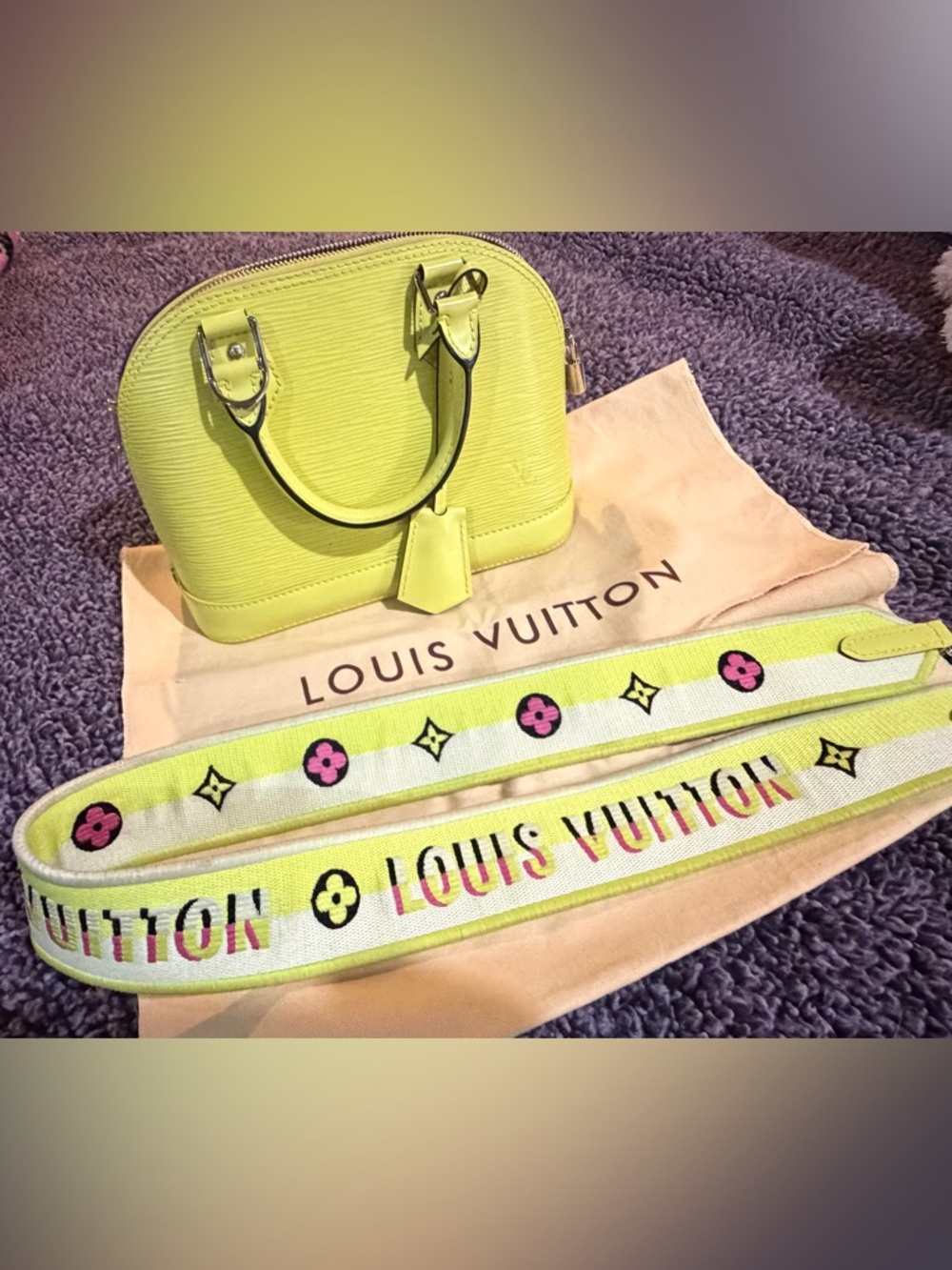 Louis Vuitton Lime Green Epi Alma BB Satchel with Logo Strap